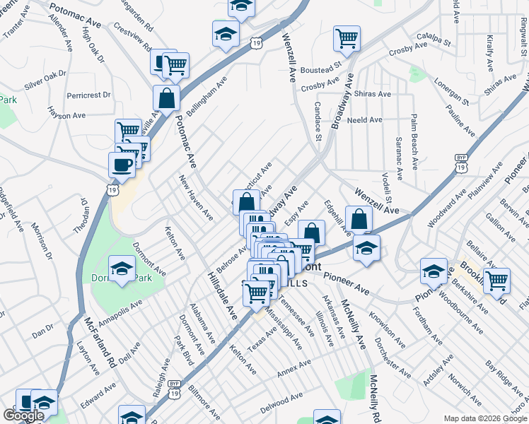 map of restaurants, bars, coffee shops, grocery stores, and more near 2918 Belrose Avenue in Pittsburgh