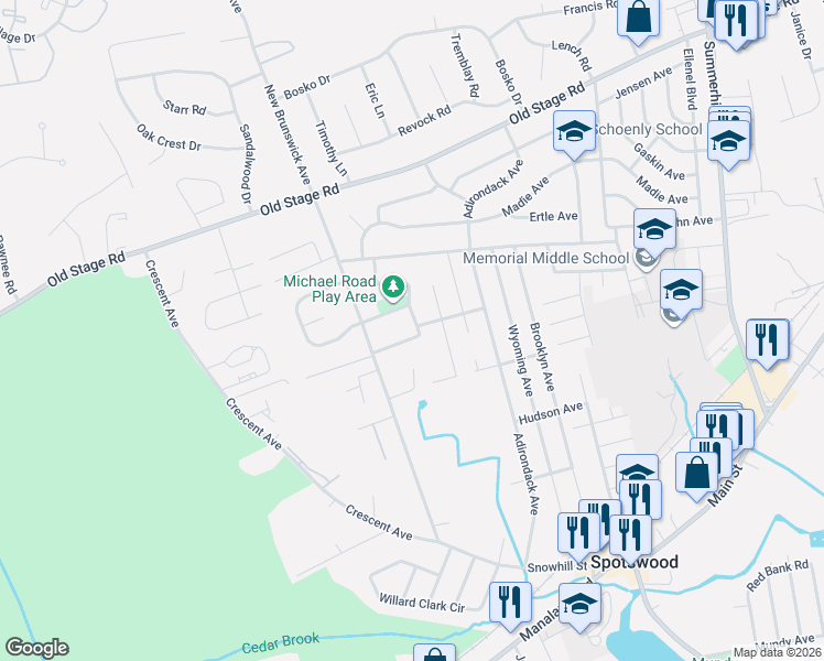 map of restaurants, bars, coffee shops, grocery stores, and more near 35 Snowhill Avenue in Spotswood