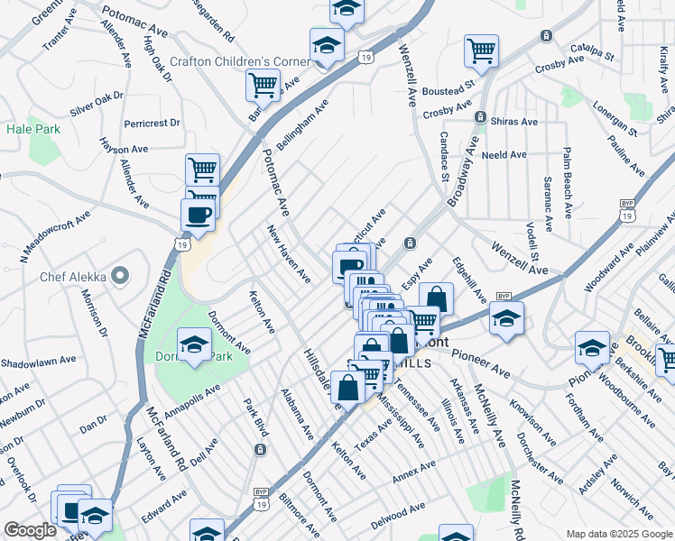 map of restaurants, bars, coffee shops, grocery stores, and more near 1644 Potomac Avenue in Pittsburgh