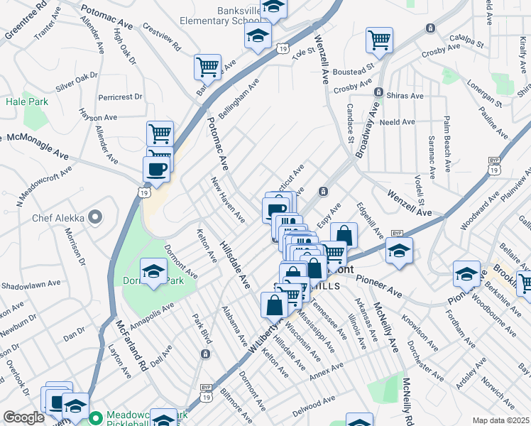 map of restaurants, bars, coffee shops, grocery stores, and more near 1625 Potomac Avenue in Pittsburgh