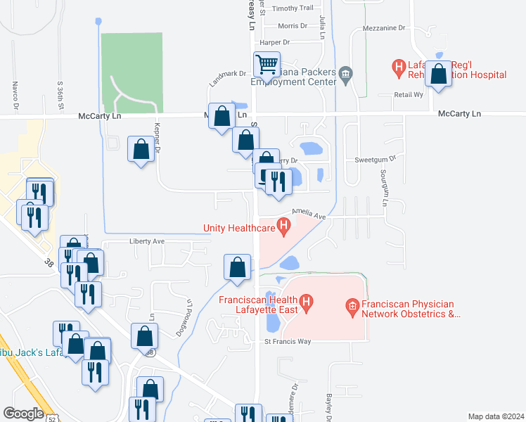 map of restaurants, bars, coffee shops, grocery stores, and more near 3967 Amelia Avenue in Lafayette