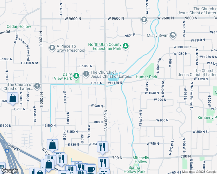 map of restaurants, bars, coffee shops, grocery stores, and more near 898 West Canyon View Court in American Fork