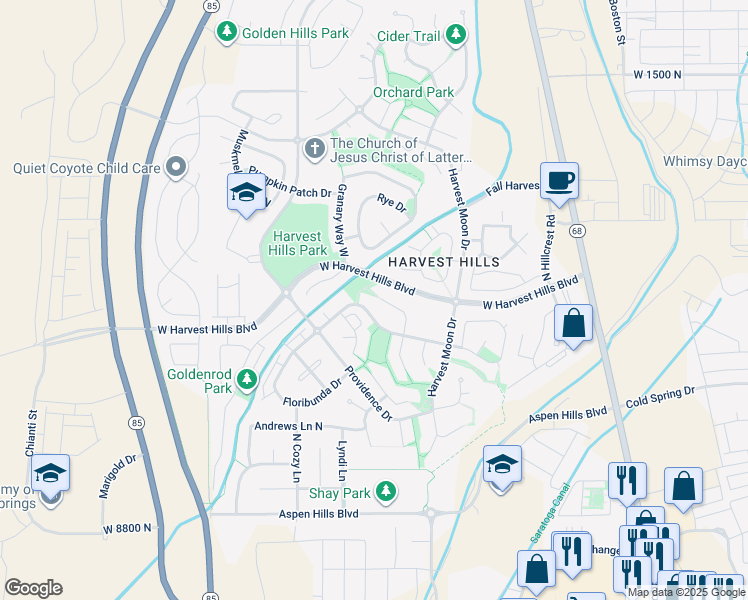 map of restaurants, bars, coffee shops, grocery stores, and more near 381 W Concord Pl in Saratoga Springs