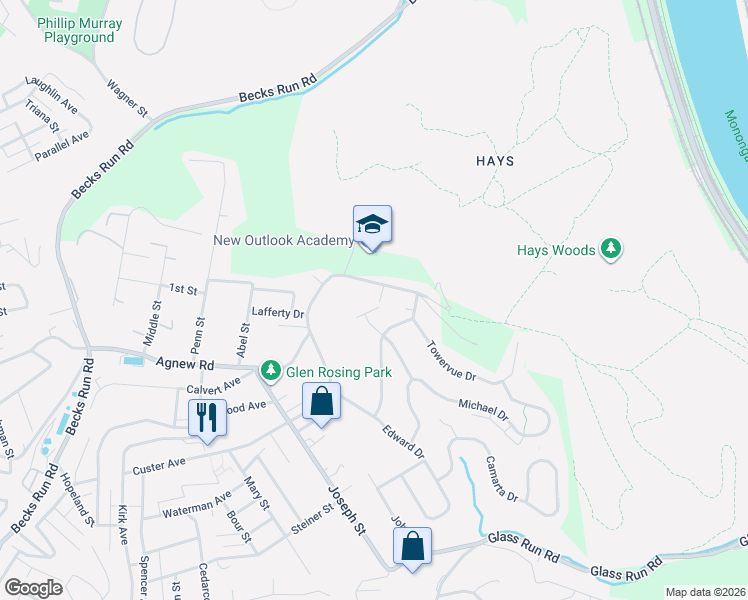 map of restaurants, bars, coffee shops, grocery stores, and more near 951 Sanda Drive in Pittsburgh