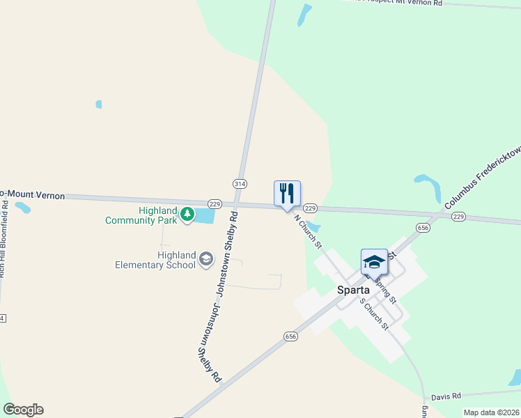 map of restaurants, bars, coffee shops, grocery stores, and more near 6506 Ohio 229 in Marengo