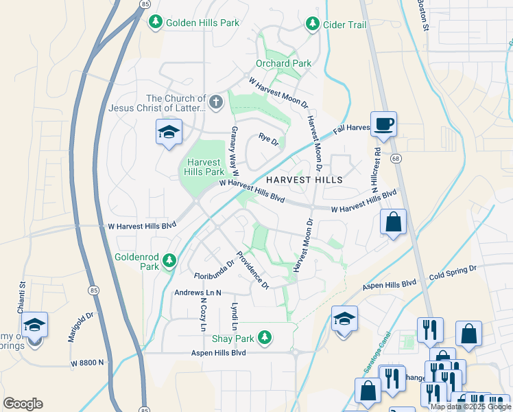 map of restaurants, bars, coffee shops, grocery stores, and more near 381 W Concord Pl in Saratoga Springs