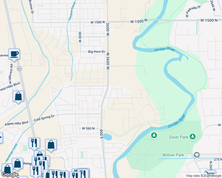 map of restaurants, bars, coffee shops, grocery stores, and more near 8982 400 East in Lehi