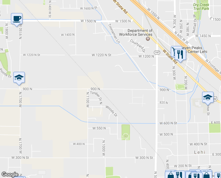 map of restaurants, bars, coffee shops, grocery stores, and more near 931 900 North in Lehi