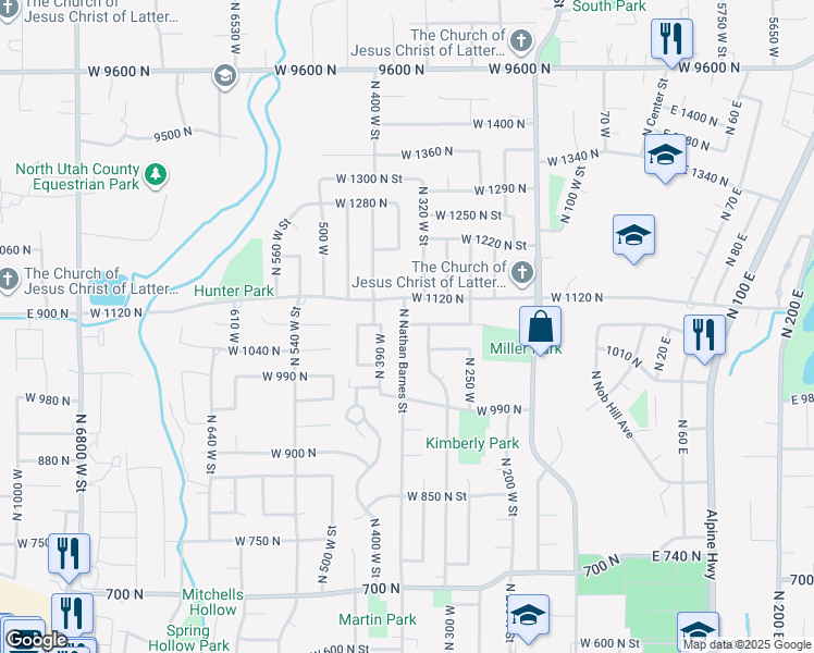 map of restaurants, bars, coffee shops, grocery stores, and more near 1066 North 390 West in American Fork
