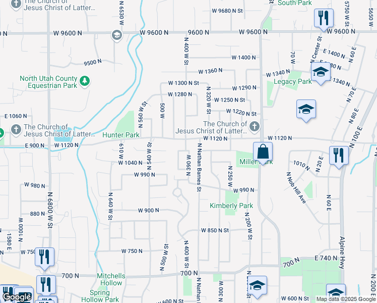 map of restaurants, bars, coffee shops, grocery stores, and more near 1066 North 390 West in American Fork