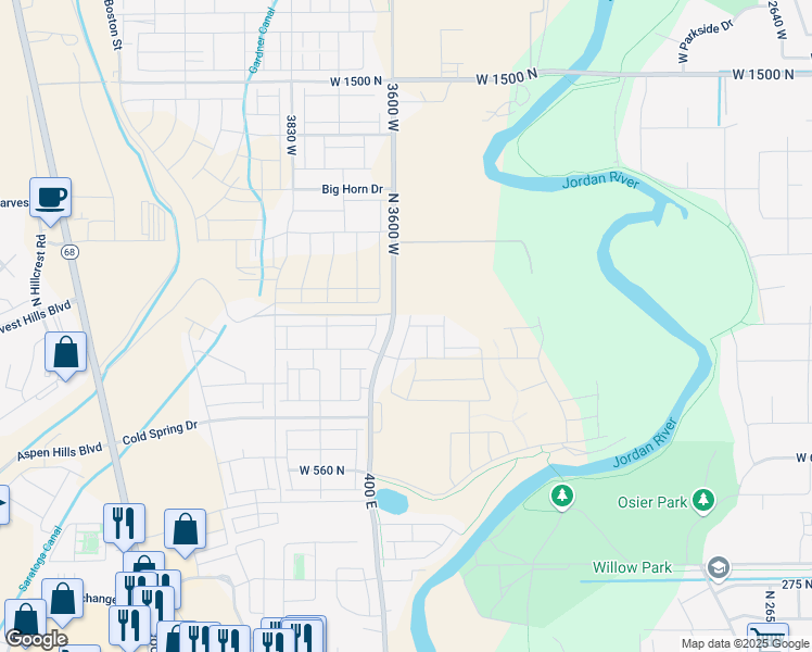 map of restaurants, bars, coffee shops, grocery stores, and more near 8982 400 East in Lehi