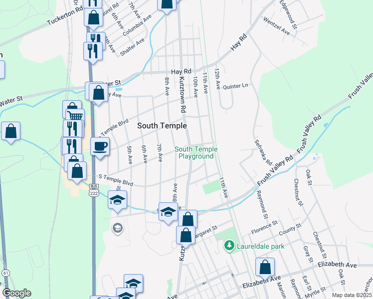 map of restaurants, bars, coffee shops, grocery stores, and more near 4140 Kutztown Road in Temple