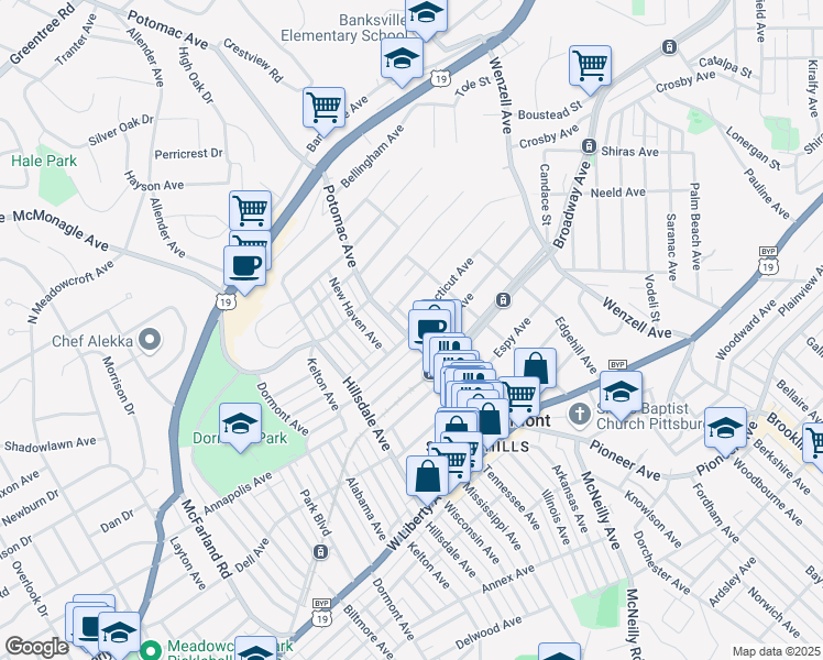 map of restaurants, bars, coffee shops, grocery stores, and more near 1625 Potomac Avenue in Pittsburgh