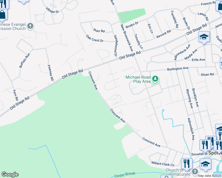 map of restaurants, bars, coffee shops, grocery stores, and more near 18 Samantha Way in Spotswood