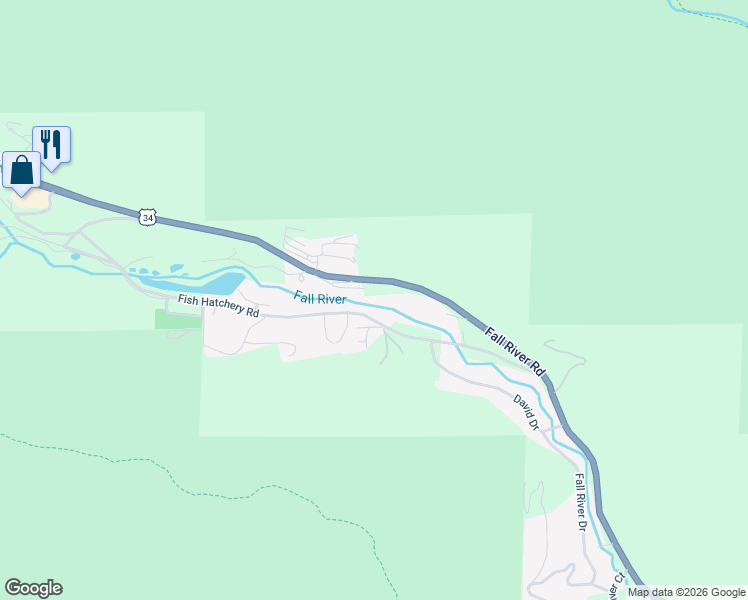 map of restaurants, bars, coffee shops, grocery stores, and more near 1523 Fish Hatchery Road in Estes Park
