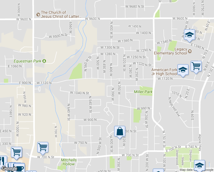 map of restaurants, bars, coffee shops, grocery stores, and more near 1080 North in American Fork