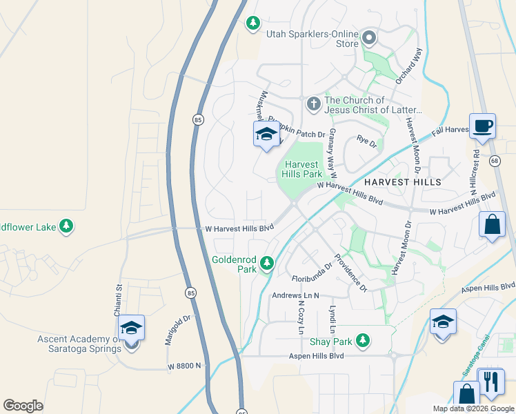 map of restaurants, bars, coffee shops, grocery stores, and more near 2011 Churchill Drive in Saratoga Springs