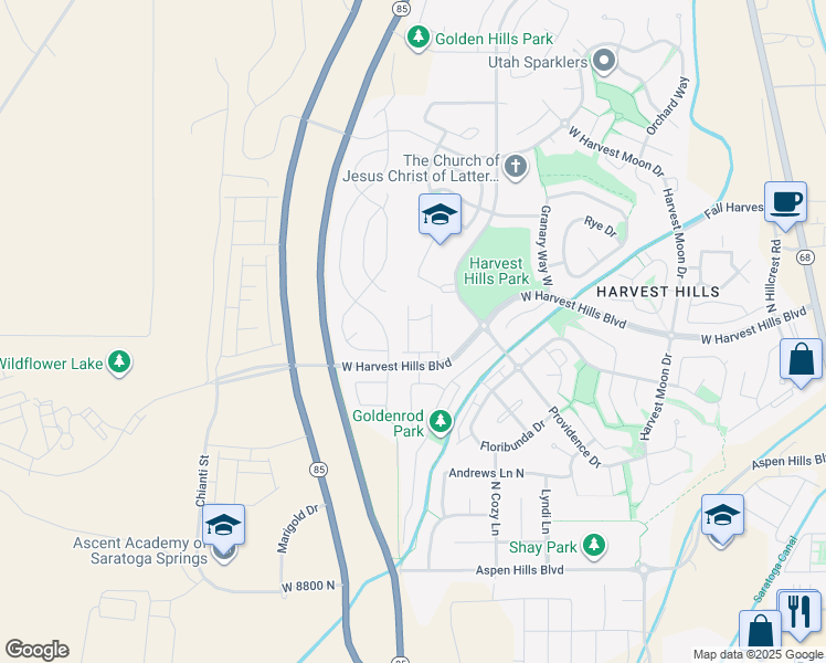 map of restaurants, bars, coffee shops, grocery stores, and more near 2012 Belmont Drive in Saratoga Springs