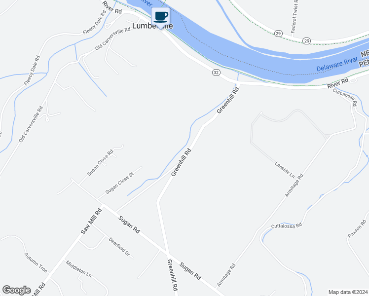 map of restaurants, bars, coffee shops, grocery stores, and more near 6599 Greenhill Road in New Hope