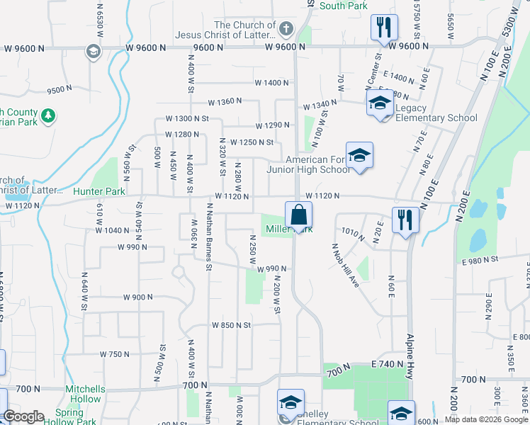 map of restaurants, bars, coffee shops, grocery stores, and more near 234 West 1080 North in American Fork