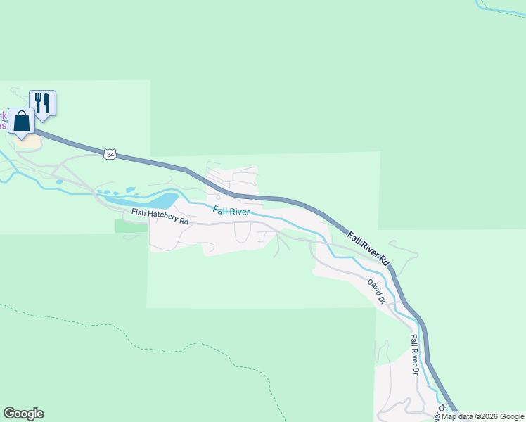 map of restaurants, bars, coffee shops, grocery stores, and more near 1531 Fish Hatchery Road in Estes Park