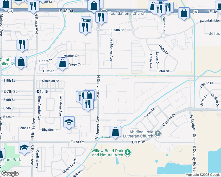 map of restaurants, bars, coffee shops, grocery stores, and more near 2315 Turquoise Street in Loveland