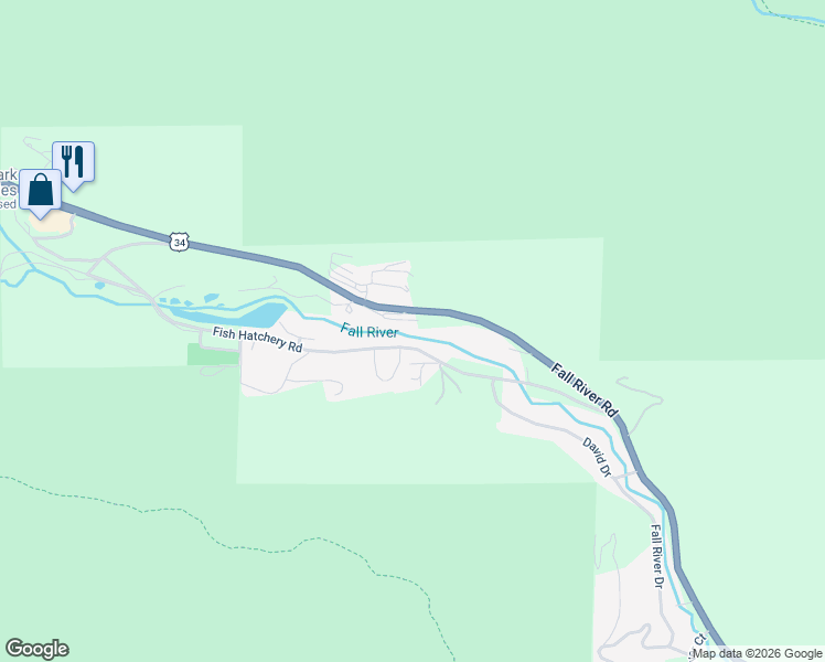 map of restaurants, bars, coffee shops, grocery stores, and more near 1531 Fish Hatchery Road in Estes Park