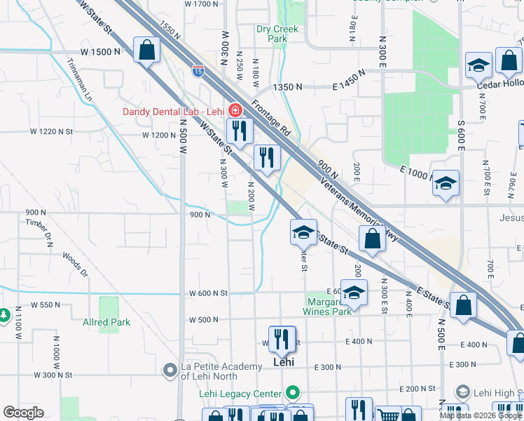 map of restaurants, bars, coffee shops, grocery stores, and more near 866 North 200 West in Lehi