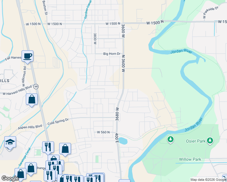 map of restaurants, bars, coffee shops, grocery stores, and more near 3762 West 860 North in Lehi