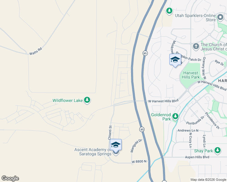 map of restaurants, bars, coffee shops, grocery stores, and more near Sunspear Drive in Saratoga Springs