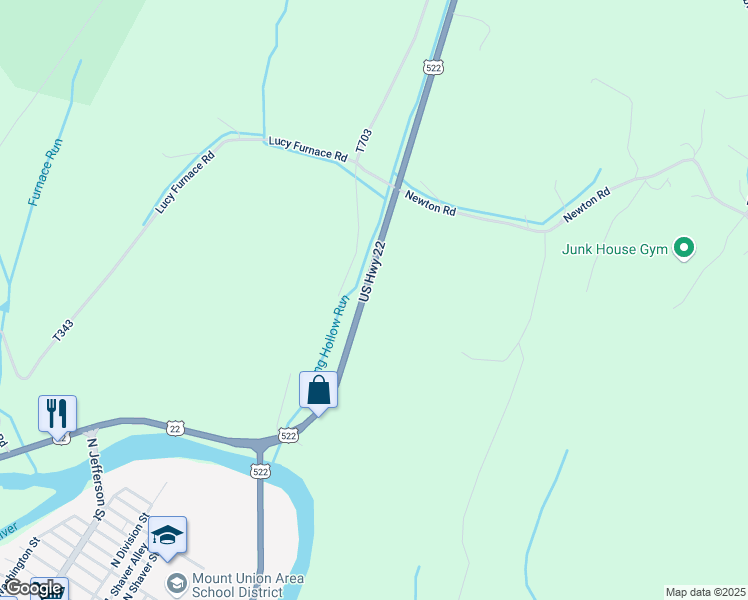 map of restaurants, bars, coffee shops, grocery stores, and more near 696 U.S. 522 in Mount Union