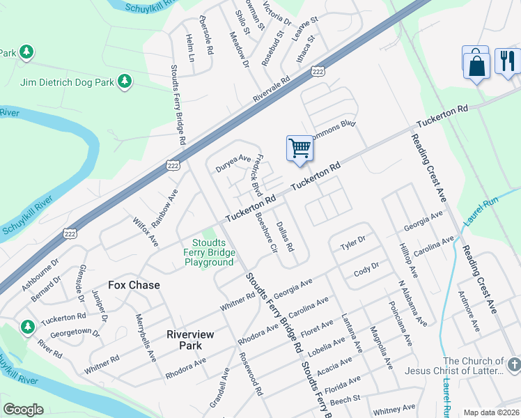 map of restaurants, bars, coffee shops, grocery stores, and more near 1057 Boeshore Circle in Reading