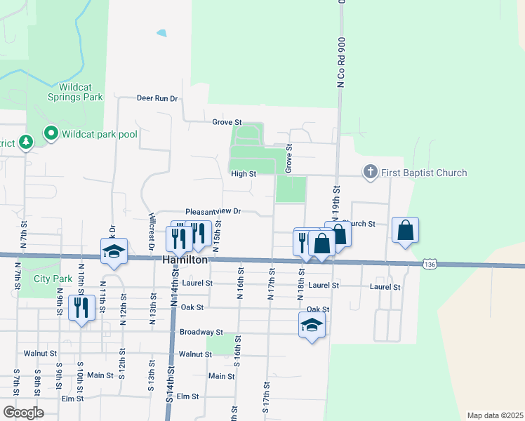 map of restaurants, bars, coffee shops, grocery stores, and more near 101-399 Pleasantview Dr in Hamilton
