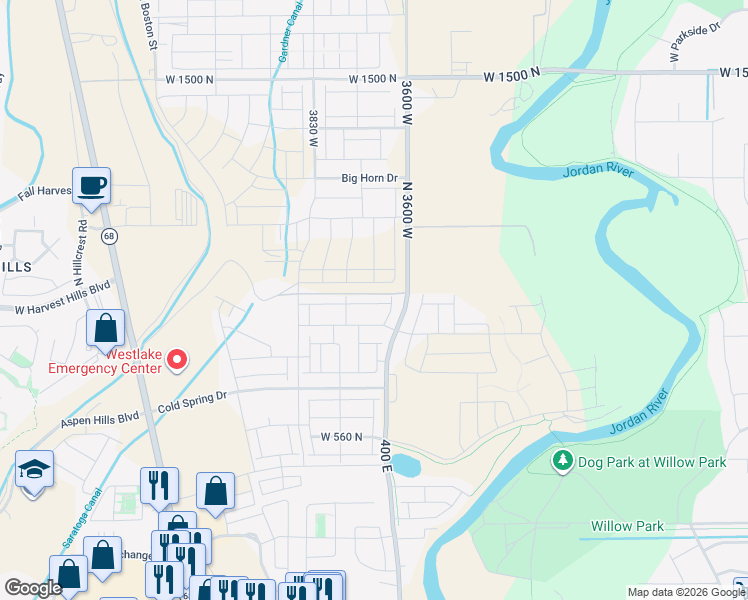 map of restaurants, bars, coffee shops, grocery stores, and more near 3718 West 930 North in Lehi