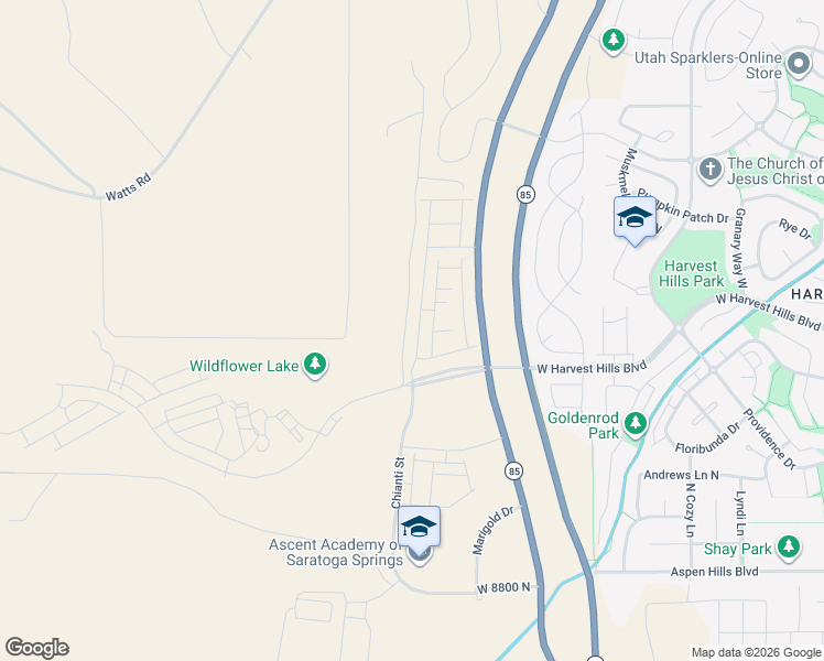 map of restaurants, bars, coffee shops, grocery stores, and more near Sunspear Drive in Saratoga Springs