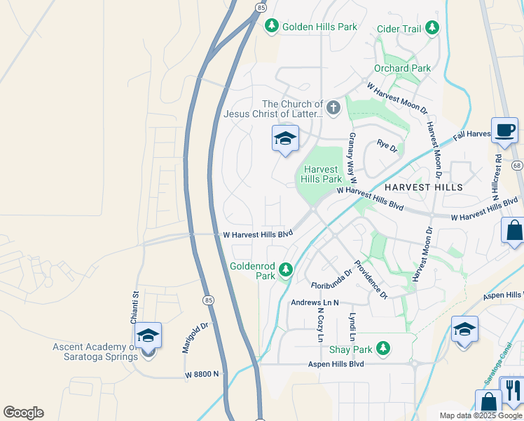 map of restaurants, bars, coffee shops, grocery stores, and more near 2017 Belmont Drive in Saratoga Springs