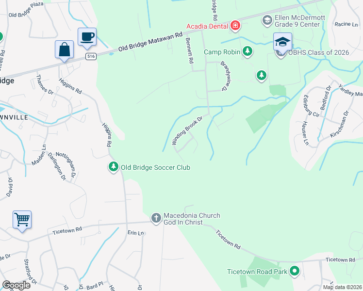 map of restaurants, bars, coffee shops, grocery stores, and more near 50 Winding Brook Drive in Matawan