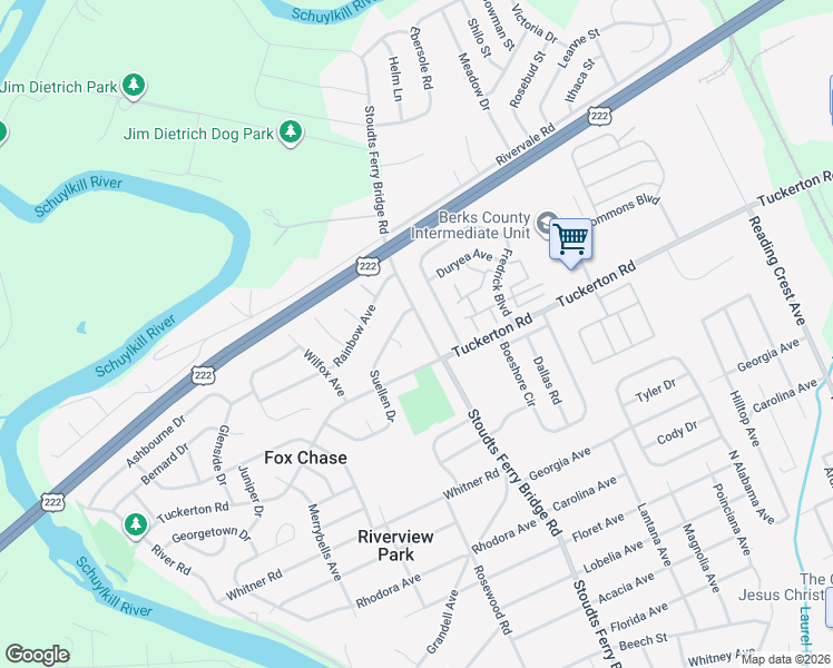 map of restaurants, bars, coffee shops, grocery stores, and more near 801 Suellen Drive in Reading