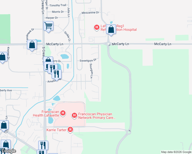 map of restaurants, bars, coffee shops, grocery stores, and more near 3959 Abraham Court in Lafayette