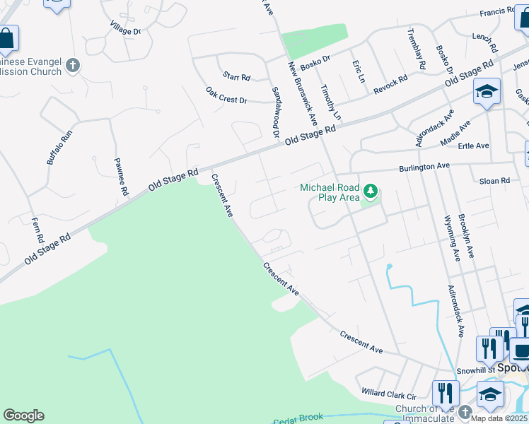 map of restaurants, bars, coffee shops, grocery stores, and more near 18 Samantha Way in Spotswood