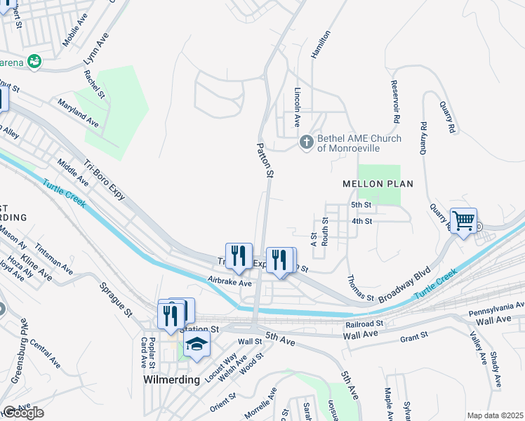 map of restaurants, bars, coffee shops, grocery stores, and more near 469 Patton Street in Wall
