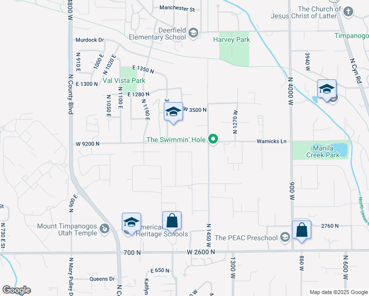 map of restaurants, bars, coffee shops, grocery stores, and more near 1596 West 3250 North in Pleasant Grove