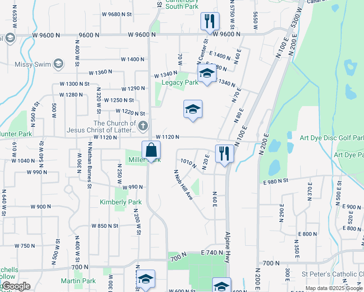 map of restaurants, bars, coffee shops, grocery stores, and more near 68 West 1080 North in American Fork