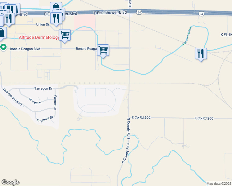 map of restaurants, bars, coffee shops, grocery stores, and more near 4061 Pennycress Drive in Johnstown