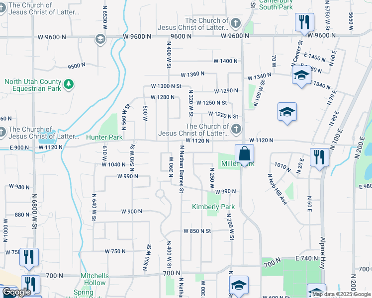 map of restaurants, bars, coffee shops, grocery stores, and more near 344 West 1080 North in American Fork