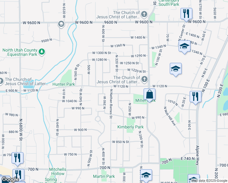 map of restaurants, bars, coffee shops, grocery stores, and more near 344 West 1080 North in American Fork