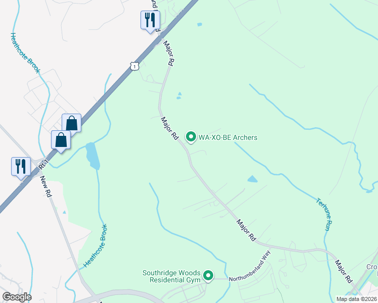 map of restaurants, bars, coffee shops, grocery stores, and more near 53 Major Road in South Brunswick Township