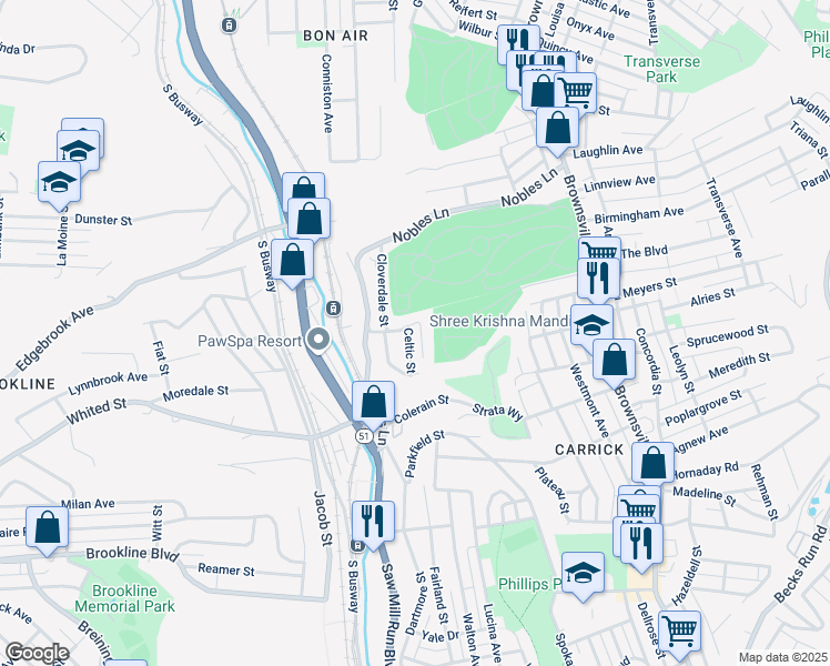 map of restaurants, bars, coffee shops, grocery stores, and more near 201 Glade Street in Pittsburgh