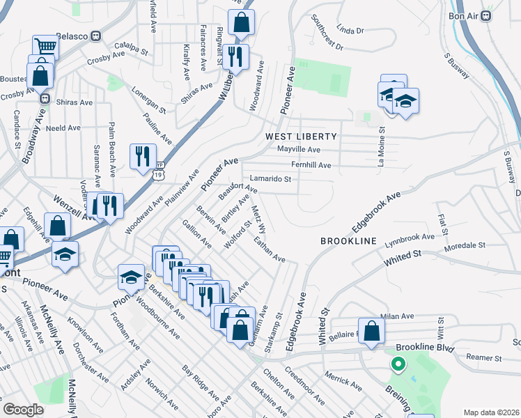 map of restaurants, bars, coffee shops, grocery stores, and more near 600 Perrilyn Street in Pittsburgh