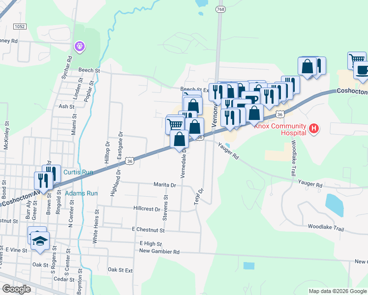 map of restaurants, bars, coffee shops, grocery stores, and more near 390 Vernedale Drive in Mount Vernon